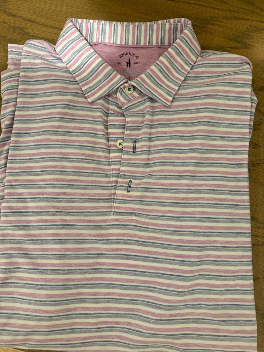 johnnie-O Striped Polo in Pink, Gray & White